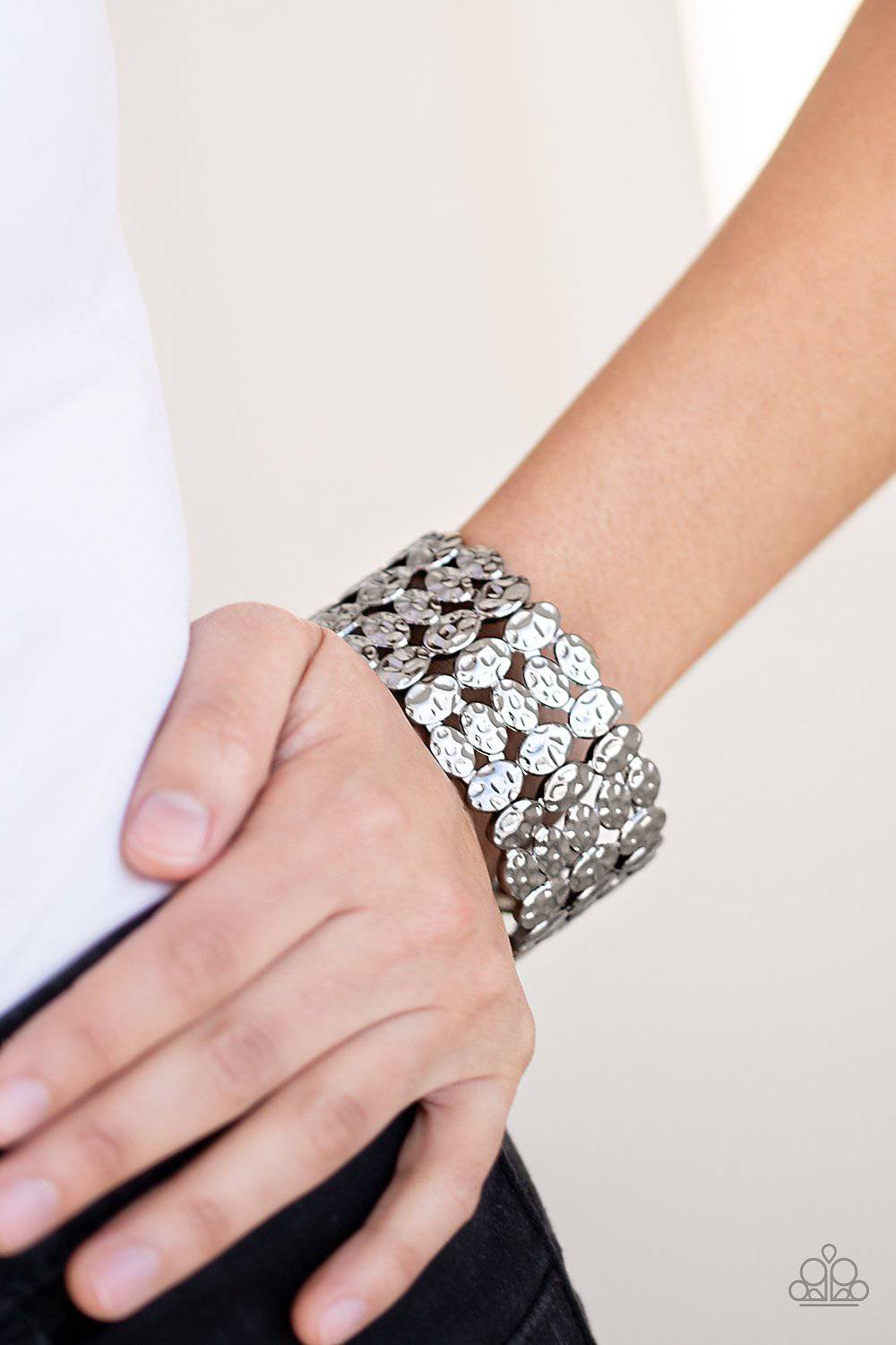 Tectonic Texture - Black Gunmetal Stretchy Bracelet - Paparazzi Accessories - GlaMarous Titi Jewels