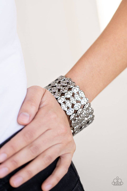 Tectonic Texture - Black Gunmetal Stretchy Bracelet - Paparazzi Accessories - GlaMarous Titi Jewels