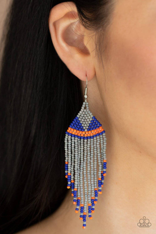 BEADazzle Me - Silver Blue & Orange Seed Bead Earrings - Paparazzi Accessories - GlaMarous Titi Jewels