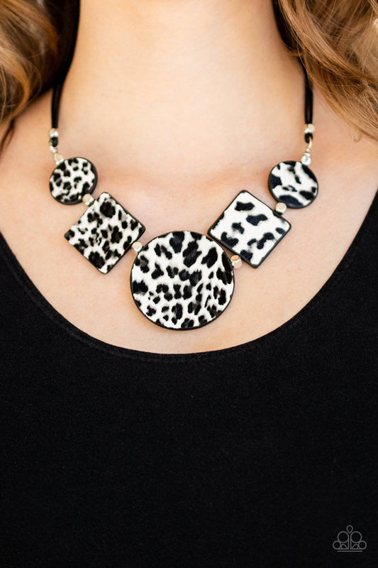 Here Kitty Kitty - White & Gray Cheetah Print Necklace - Paparazzi Accessories - GlaMarous Titi Jewels