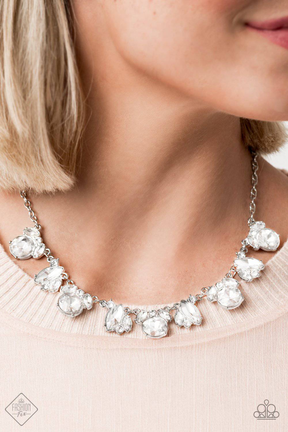 BLING to Attention - White Rhinestone Necklace - Paparazzi Accessories - GlaMarous Titi Jewels