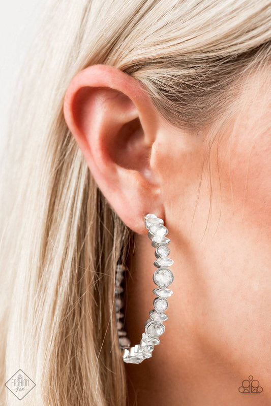 Can I Have Your Attention? - White Rhinestone Hoop Earrings - Paparazzi Accessories - GlaMarous Titi Jewels