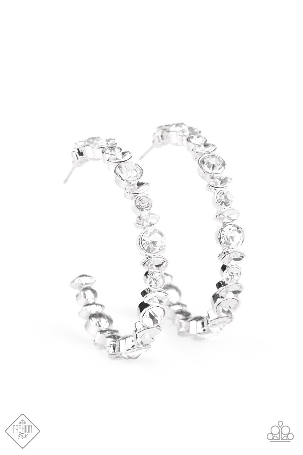Can I Have Your Attention? - White Rhinestone Hoop Earrings - Paparazzi Accessories - GlaMarous Titi Jewels