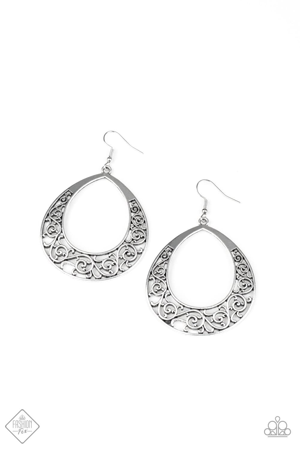 Vineyard Venture - Silver Vine-like Filigree Earrings - Paparazzi Accessories - GlaMarous Titi Jewels