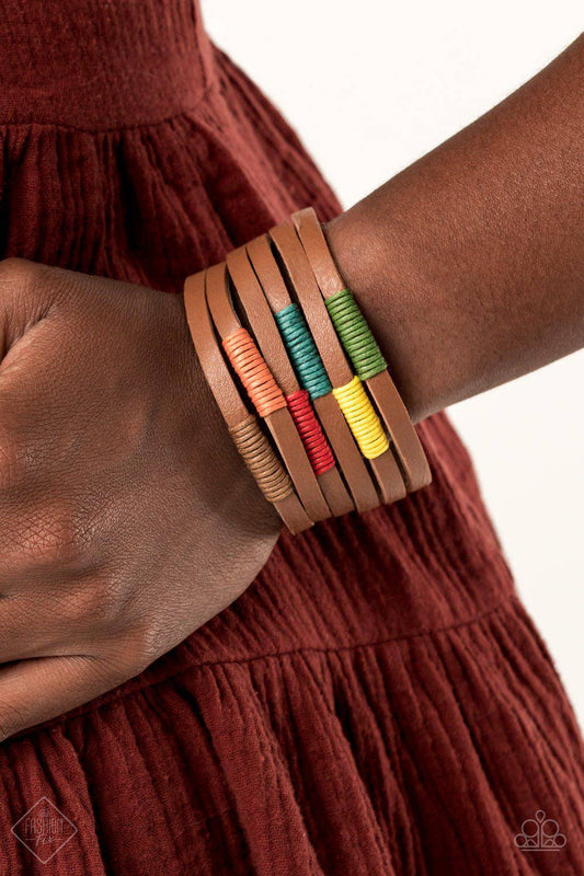 Country Colors - Multi Wrap & Snap Leather Bracelet- Paparazzi Accessories - GlaMarous Titi Jewels