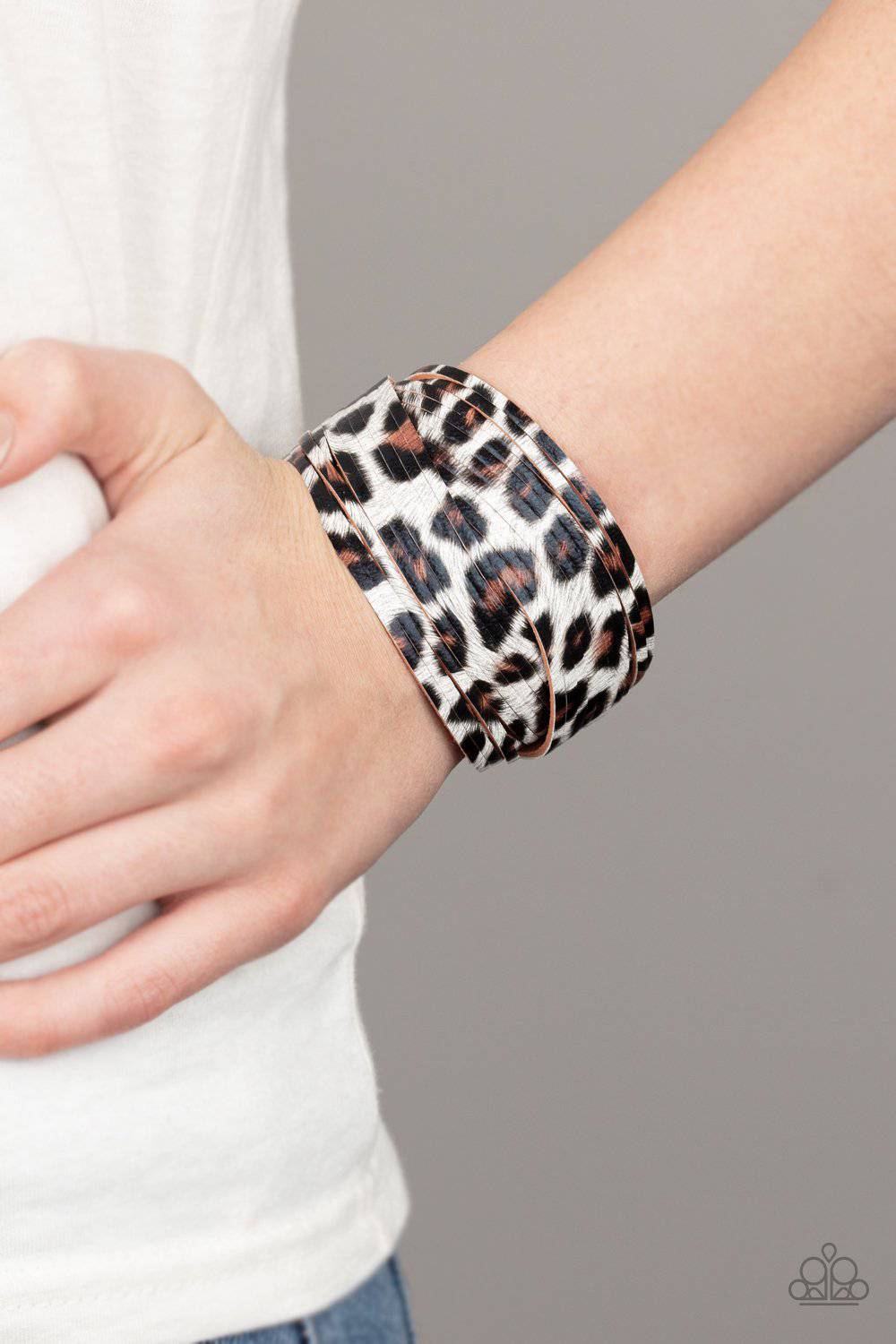 Hey GRRirl - White Brown Black Cheetah Wrap Bracelet - Paparazzi Accessories - GlaMarous Titi Jewels