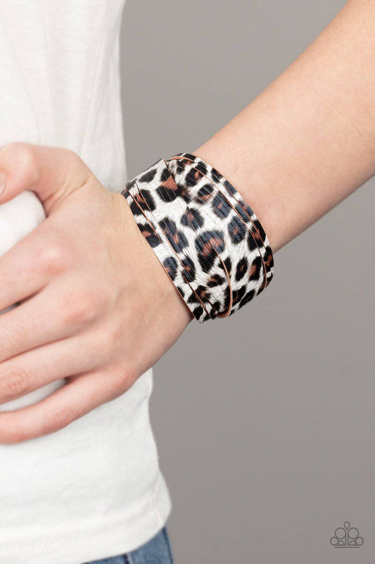 Hey GRRirl - White Brown Black Cheetah Wrap Bracelet - Paparazzi Accessories - GlaMarous Titi Jewels