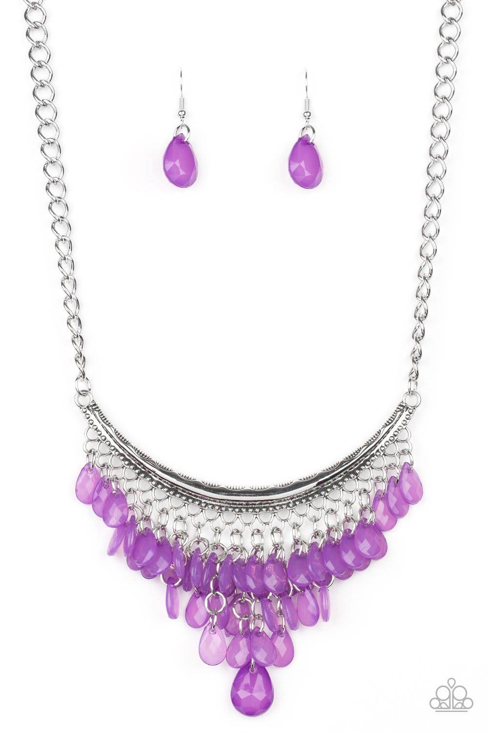 Rio Rainfall - Purple Teardrop Collar Necklace - Paparazzi Accessories - GlaMarous Titi Jewels