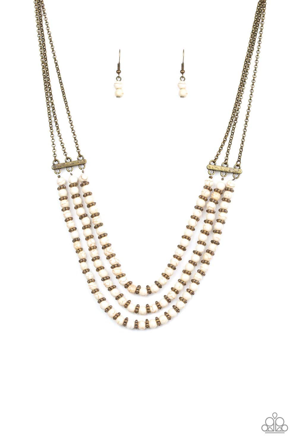 Terra Trails - White Stone & Brass Necklace - Paparazzi Accessories - GlaMarous Titi Jewels