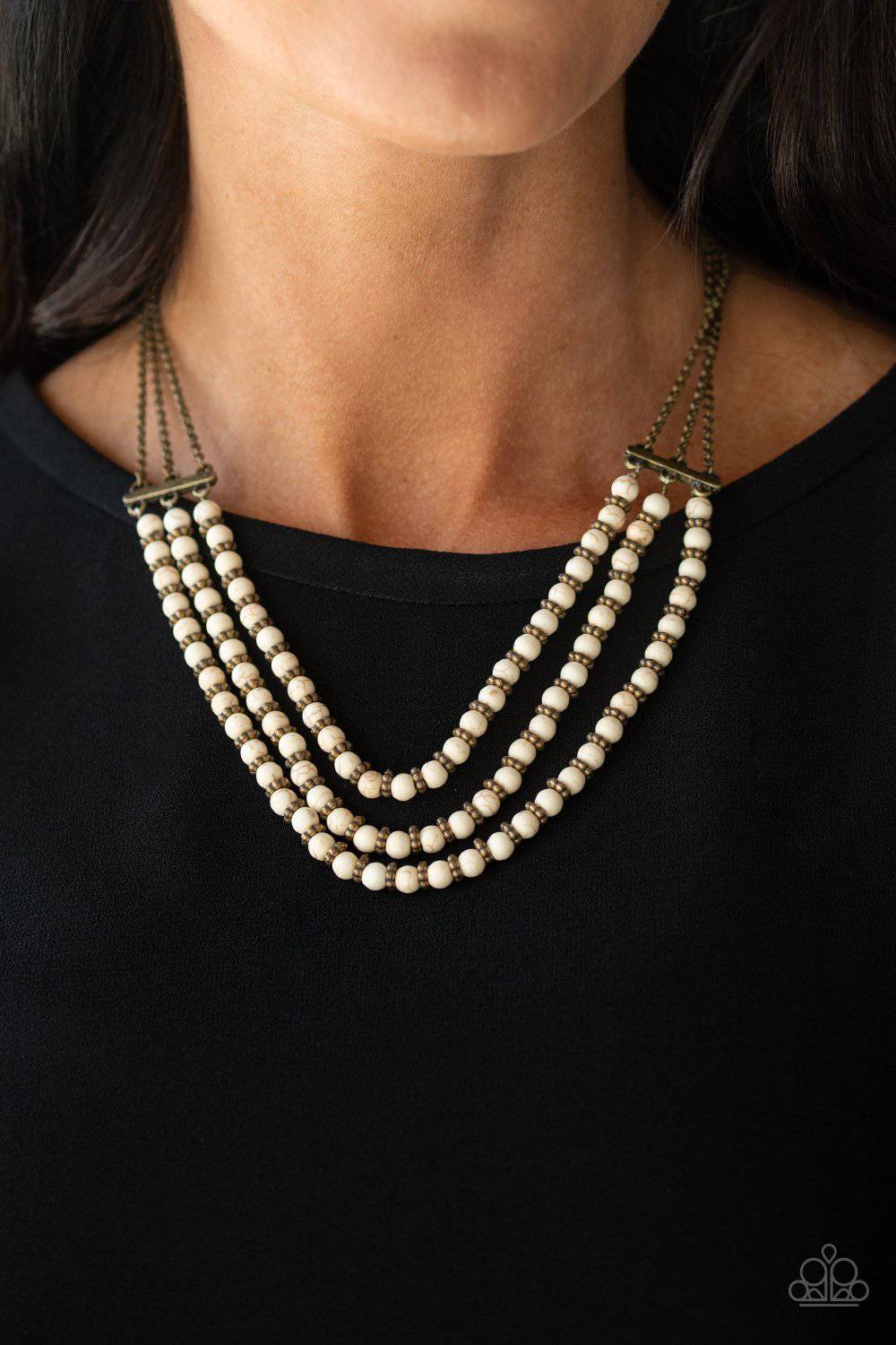 Terra Trails - White Stone & Brass Necklace - Paparazzi Accessories - GlaMarous Titi Jewels