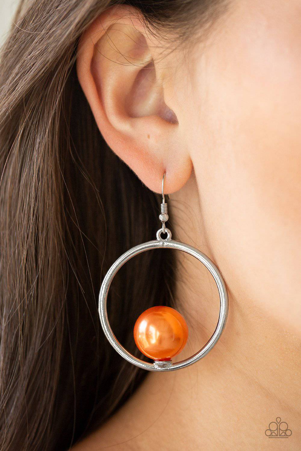 Solitaire REFINEMENT - Orange Pearl Earrings - Paparazzi Accessories - GlaMarous Titi Jewels