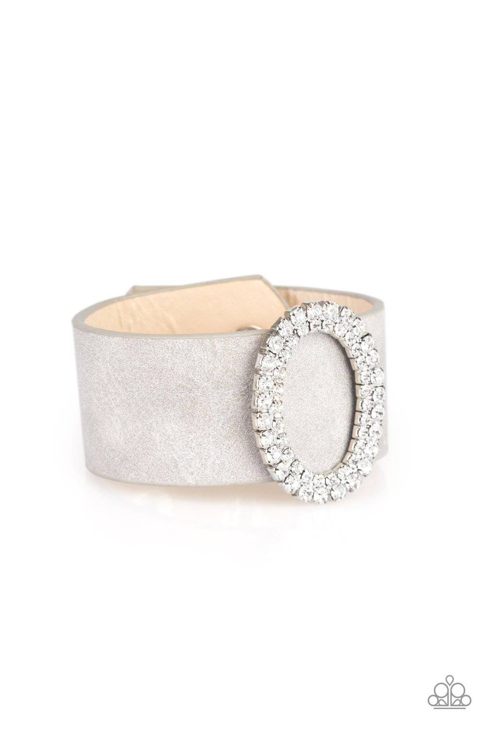 Center Stage Starlet - Silver Rhinestone Leather Wrap Bracelet - Paparazzi Accessories - GlaMarous Titi Jewels