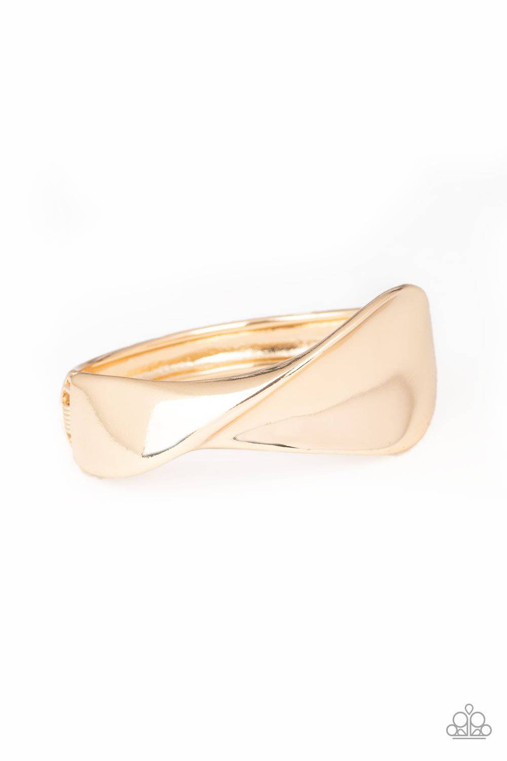 Retro Reflections - Gold Wavy Cuff Hinged Bracelet - Paparazzi Accessories - GlaMarous Titi Jewels