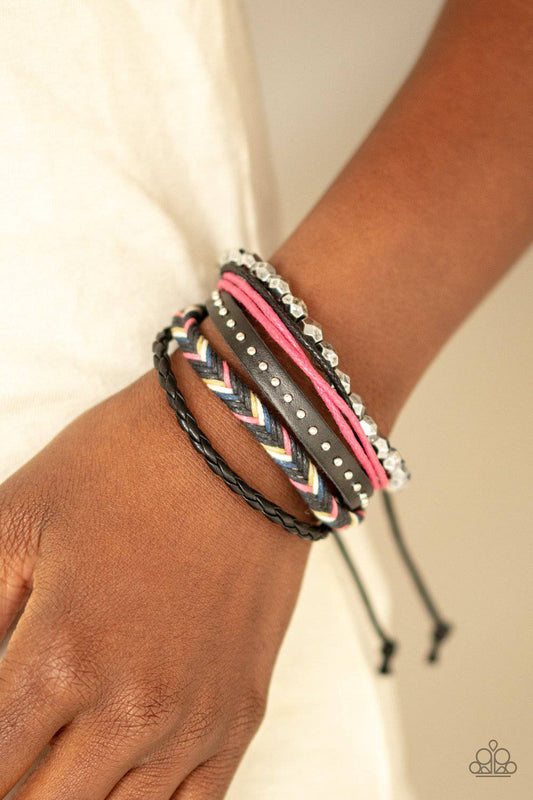 Wonderfully Wayfarer - Pink & Black Braided Leather Bracelet - Paparazzi Accessories - GlaMarous Titi Jewels