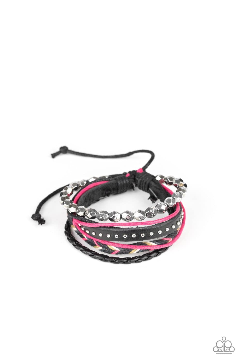 Wonderfully Wayfarer - Pink & Black Braided Leather Bracelet - Paparazzi Accessories - GlaMarous Titi Jewels
