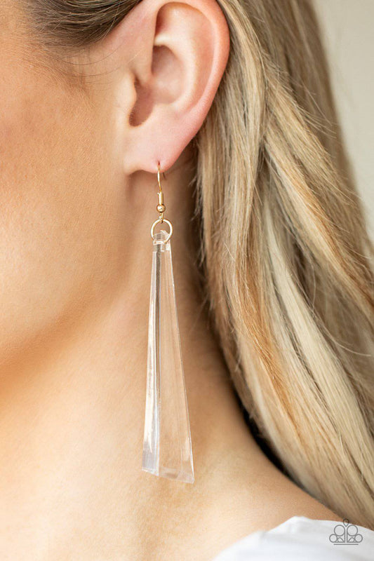 Break The Ice - Gold Asymmetrical Cone Shaped Earrings - Paparazzi Accessories - GlaMarous Titi Jewels