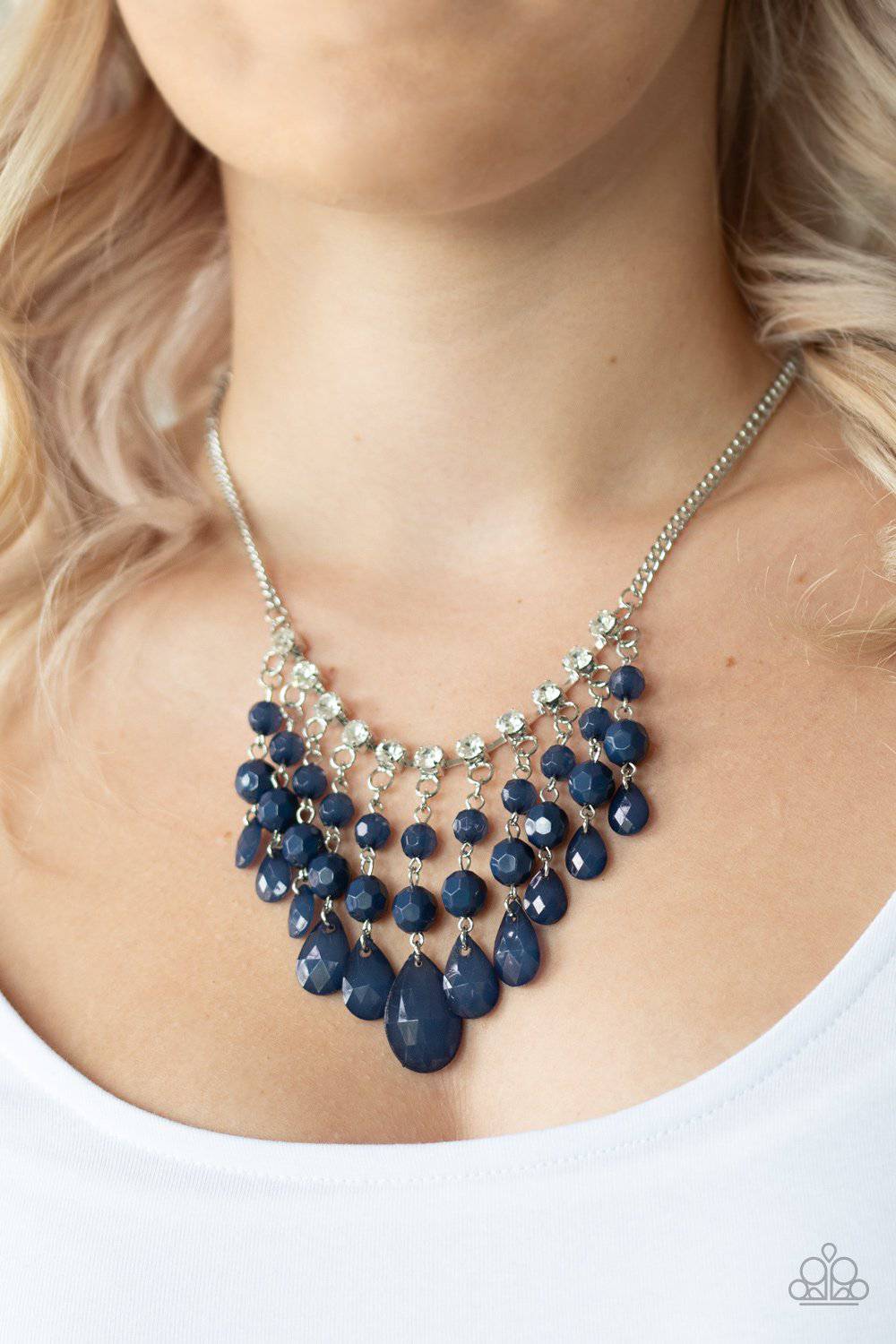 Social Network - Blue Beaded Tassel Rhinestone Necklace - Paparazzi Accessories - GlaMarous Titi Jewels