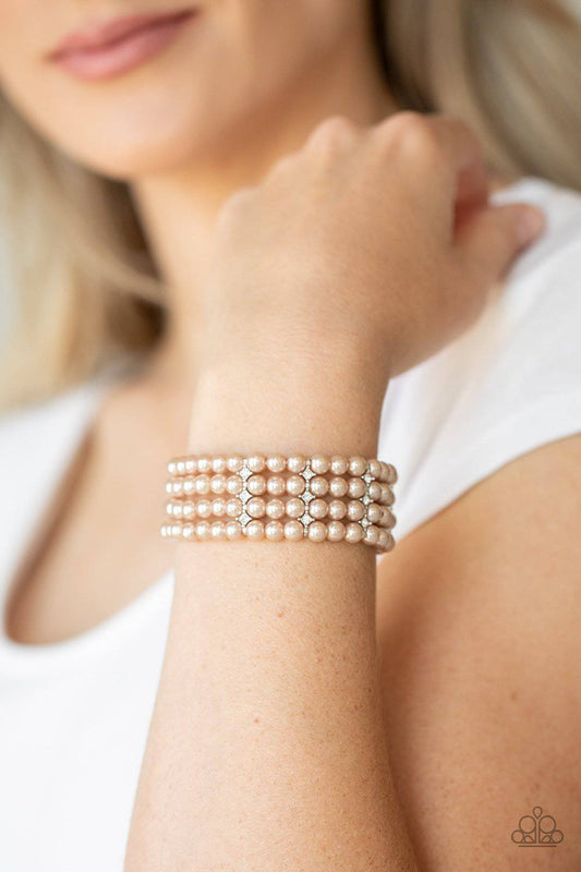 Stacked To The Top - Brown Pearl Stretchy Bracelet - Paparazzi Accessories - GlaMarous Titi Jewels
