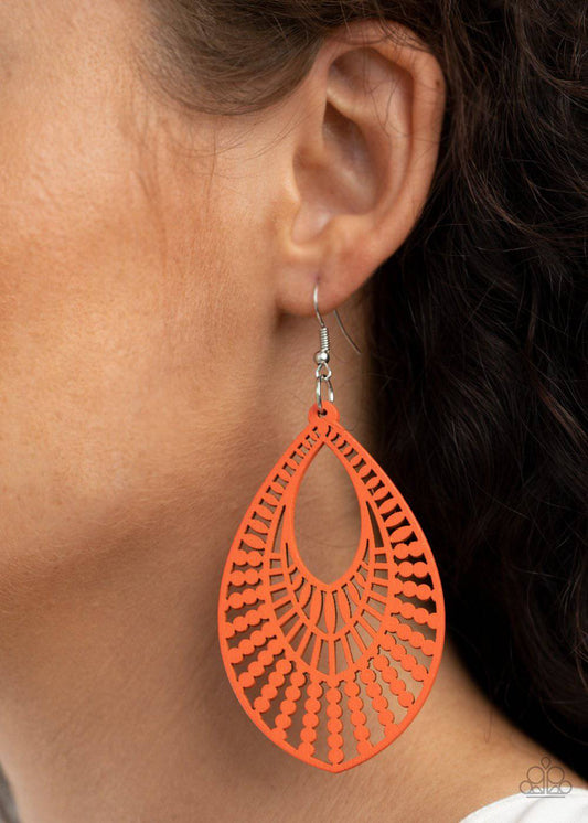 Bermuda Breeze - Orange Wooden Earrings - Paparazzi Accessories - GlaMarous Titi Jewels