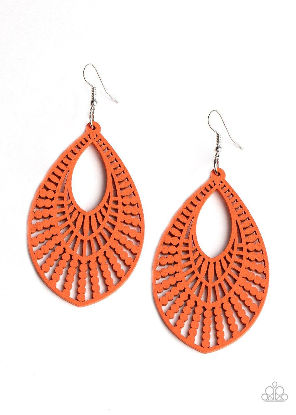 Bermuda Breeze - Orange Wooden Earrings - Paparazzi Accessories - GlaMarous Titi Jewels