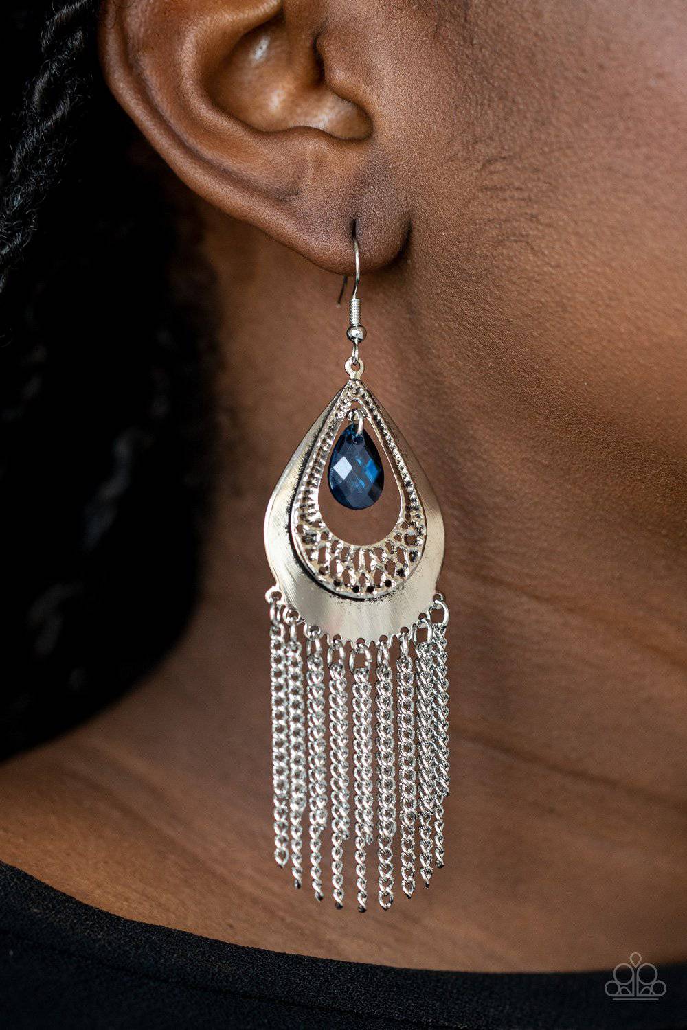 Scattered Storms - Blue Teardrop Fringe Earrings - Paparazzi Accessories - GlaMarous Titi Jewels