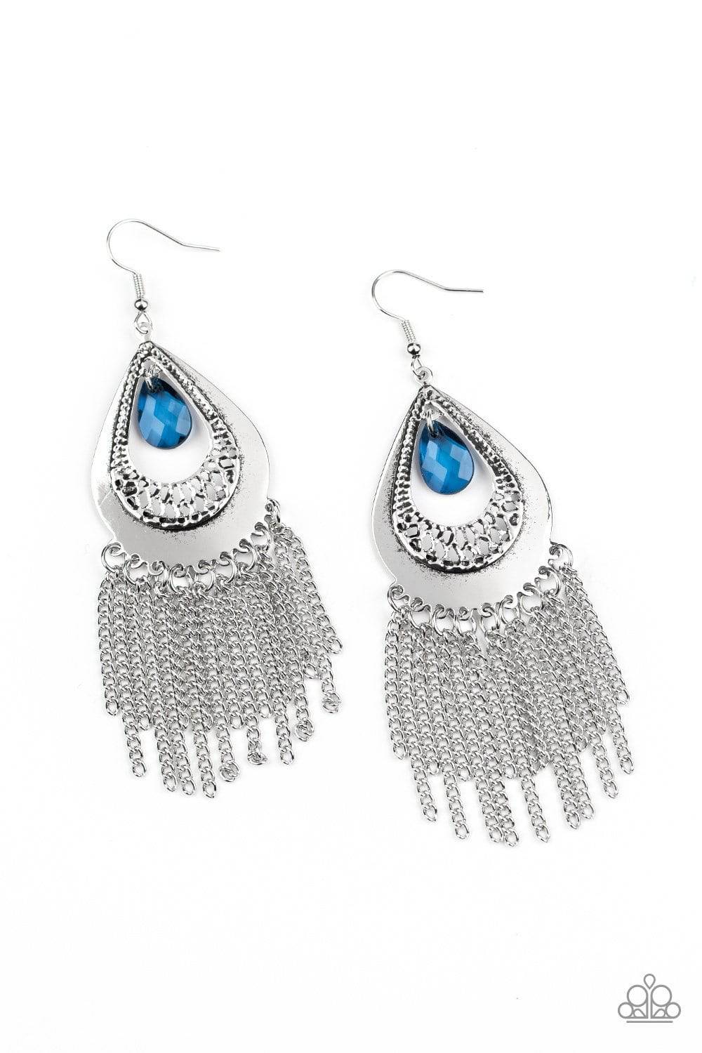 Scattered Storms - Blue Teardrop Fringe Earrings - Paparazzi Accessories - GlaMarous Titi Jewels