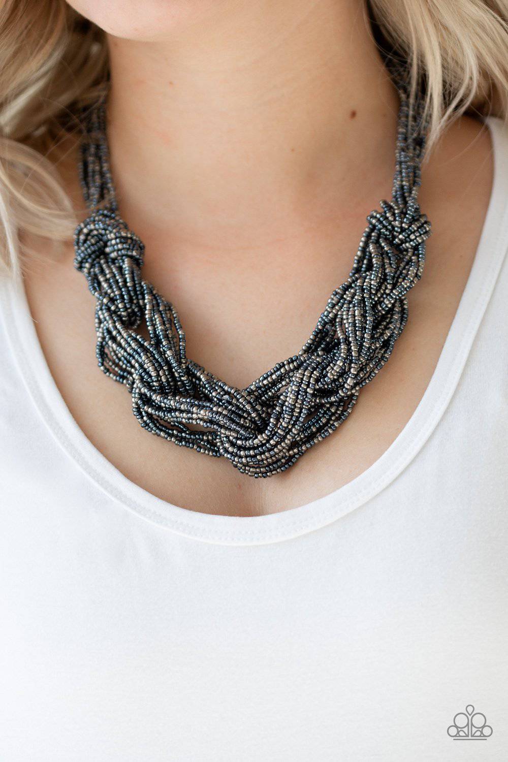 City Catwalk - Blue & Gunmetal Seed Bead Necklace - Paparazzi Accessories - GlaMarous Titi Jewels