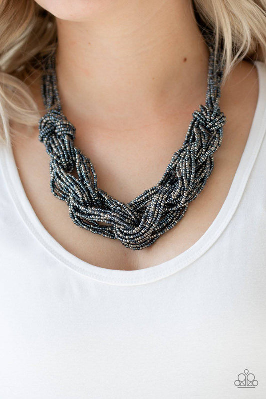 City Catwalk - Blue & Gunmetal Seed Bead Necklace - Paparazzi Accessories - GlaMarous Titi Jewels