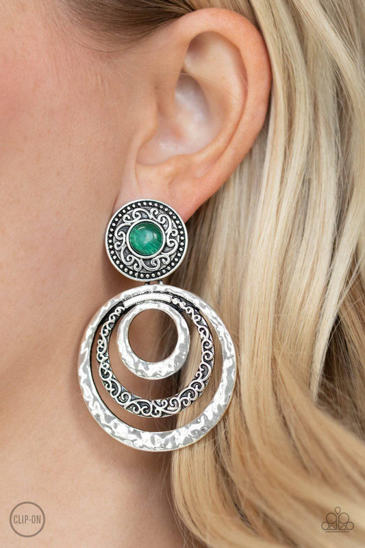 Bare Your Soul - Green Cat's Eye Clip-on Earrings - Paparazzi Accessories - GlaMarous Titi Jewels