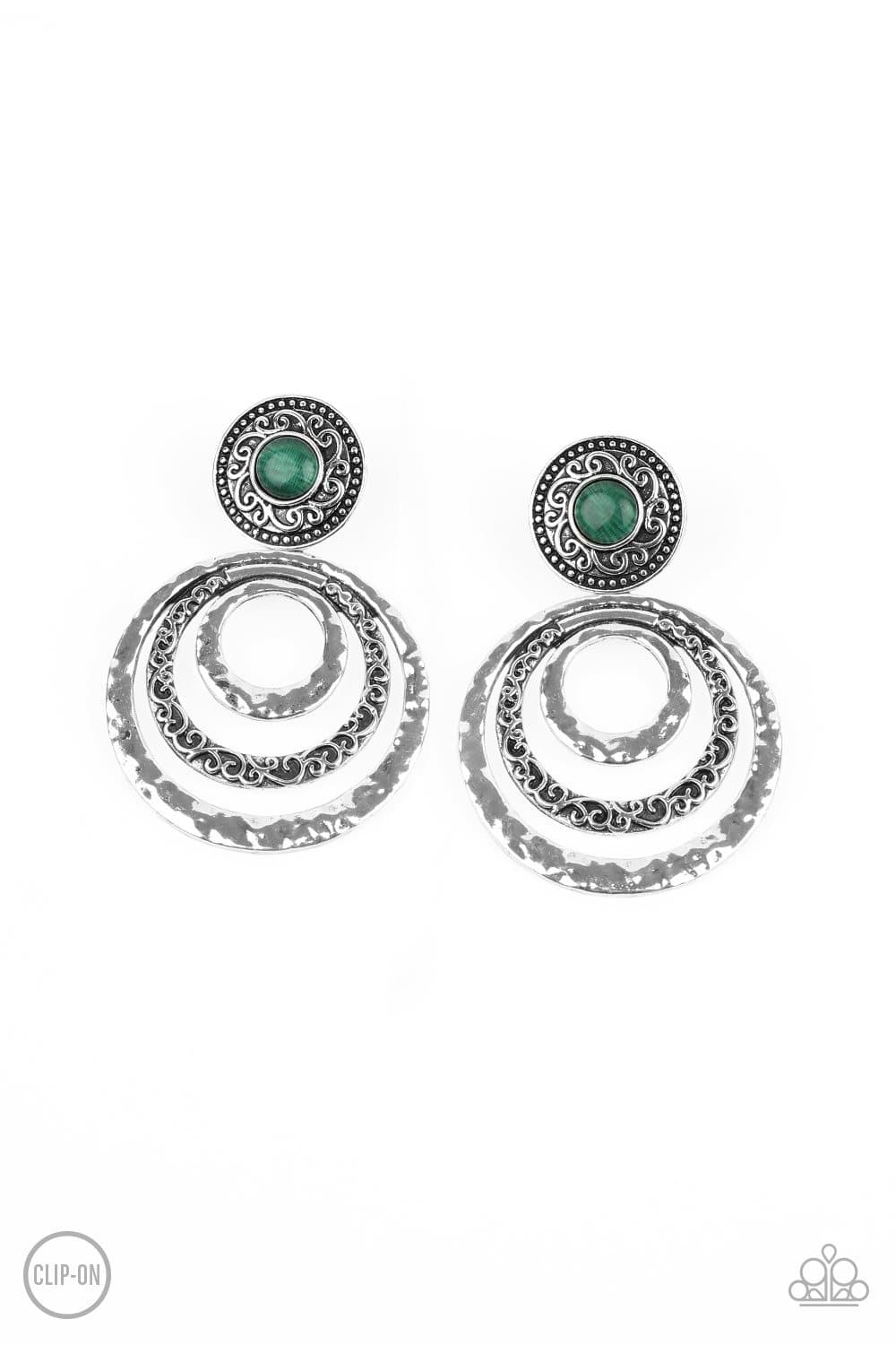 Bare Your Soul - Green Cat's Eye Clip-on Earrings - Paparazzi Accessories - GlaMarous Titi Jewels