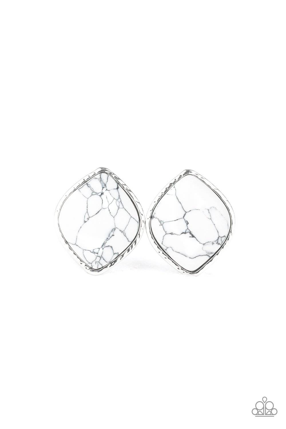 Marble Marvel - White Marble Finish Post Earrings - Paparazzi Accessories - GlaMarous Titi Jewels