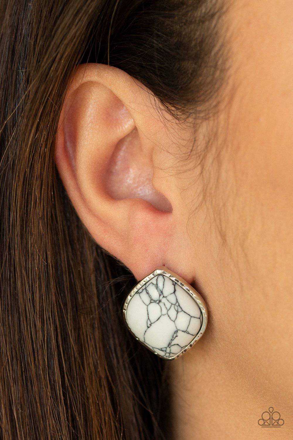 Marble Marvel - White Marble Finish Post Earrings - Paparazzi Accessories - GlaMarous Titi Jewels