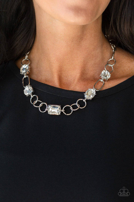 Urban District - White Rhinestone Necklace - Paparazzi Accessories - GlaMarous Titi Jewels