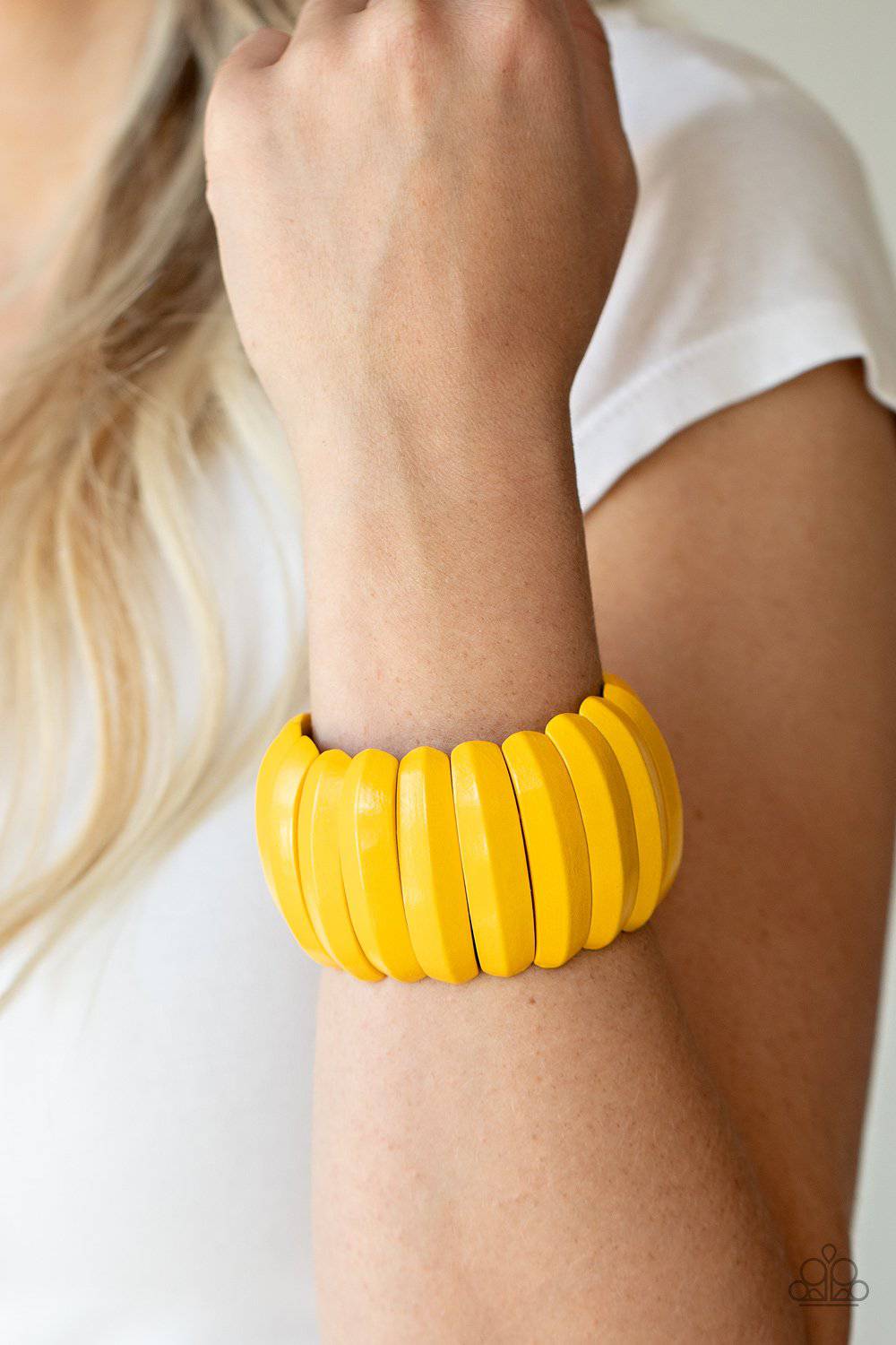 Colorfully Congo - Yellow Wooden Stretchy Bracelet - Paparazzi Accessories - GlaMarous Titi Jewels