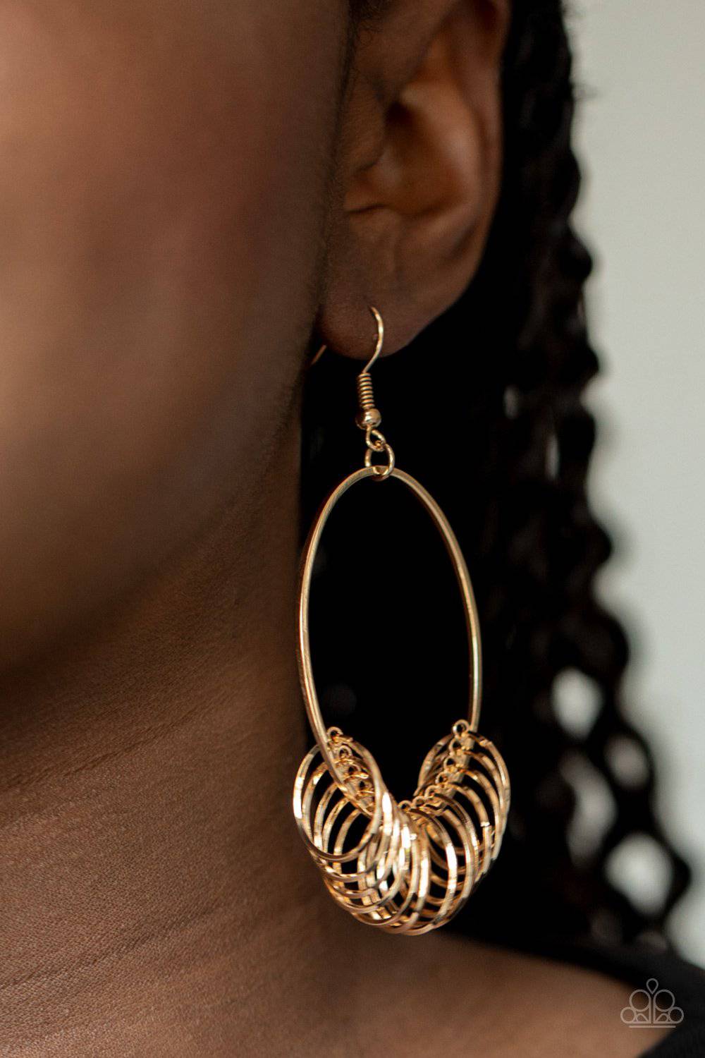 Halo Effect - Gold Rings Fringe Earrings - Paparazzi Accessories - GlaMarous Titi Jewels