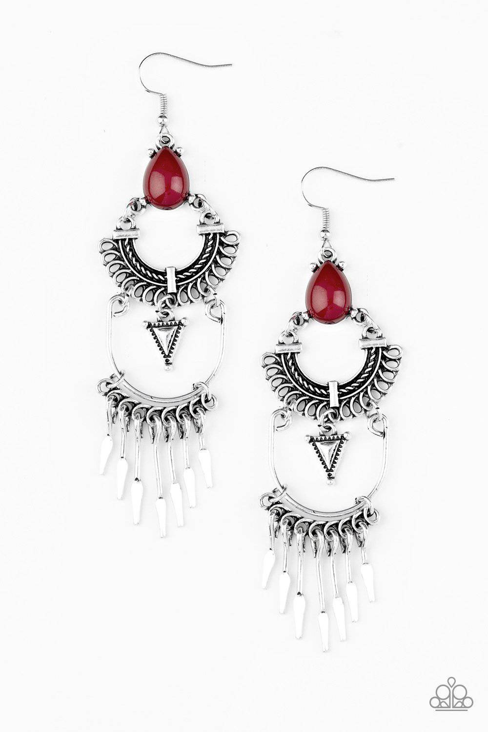 Progressively Pioneer - Red Teardrop Bead Earrings - Paparazzi Accessories - GlaMarous Titi Jewels