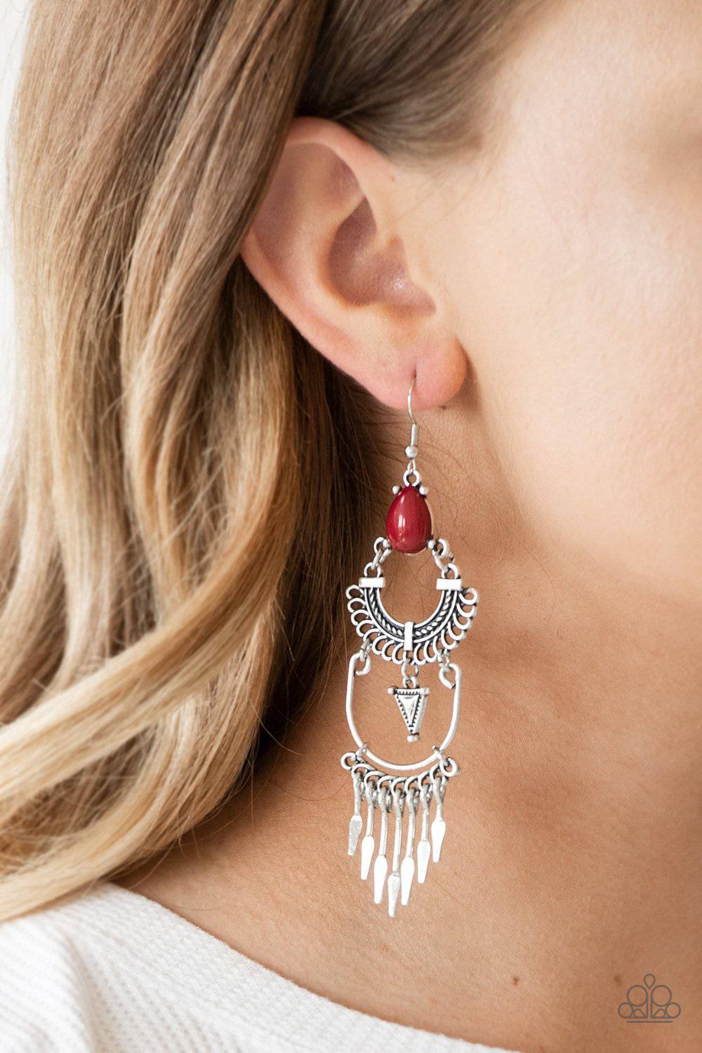 Progressively Pioneer - Red Teardrop Bead Earrings - Paparazzi Accessories - GlaMarous Titi Jewels