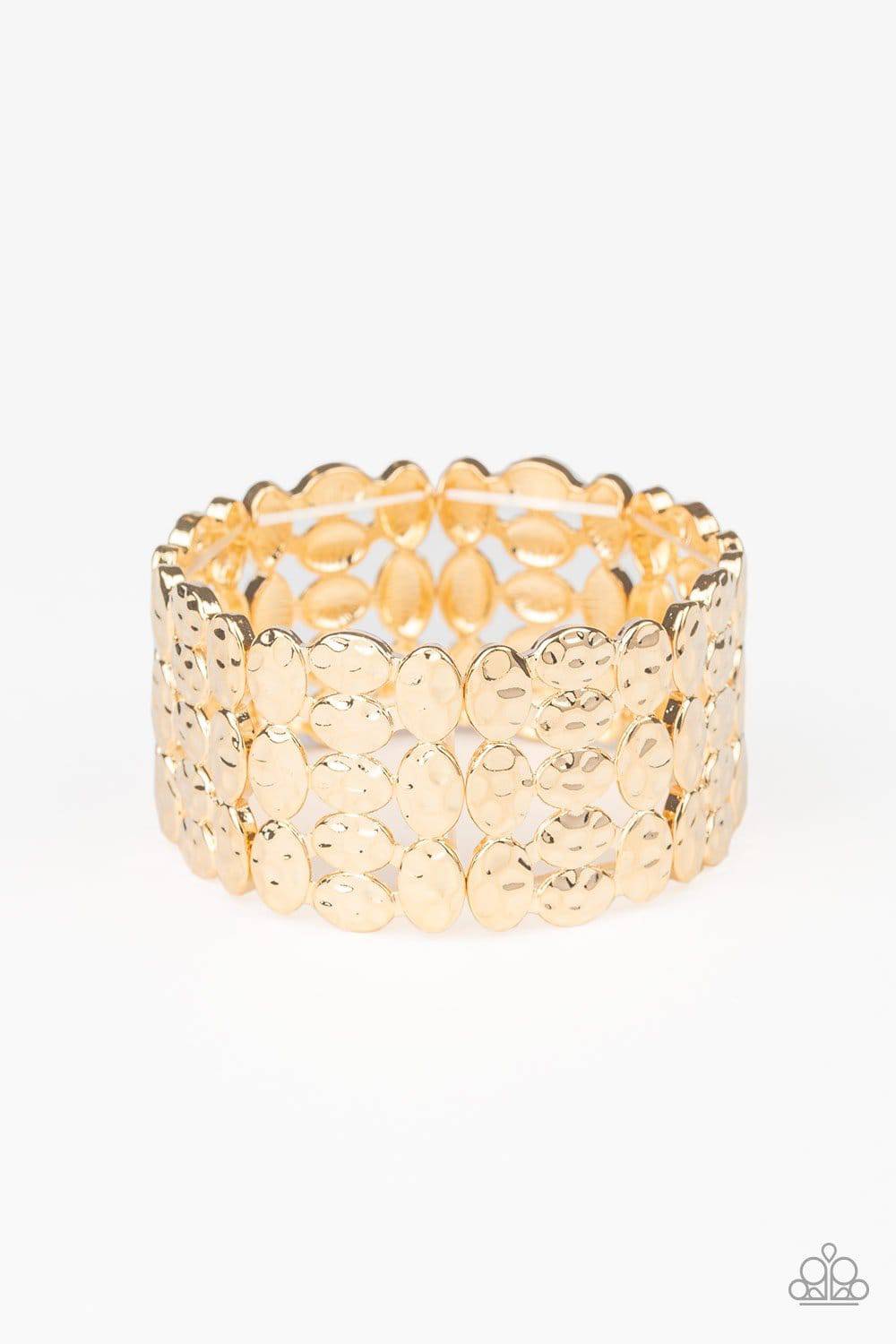 Tectonic Texture - Gold Hammered Stretchy Bracelet - Paparazzi Accessories - GlaMarous Titi Jewels