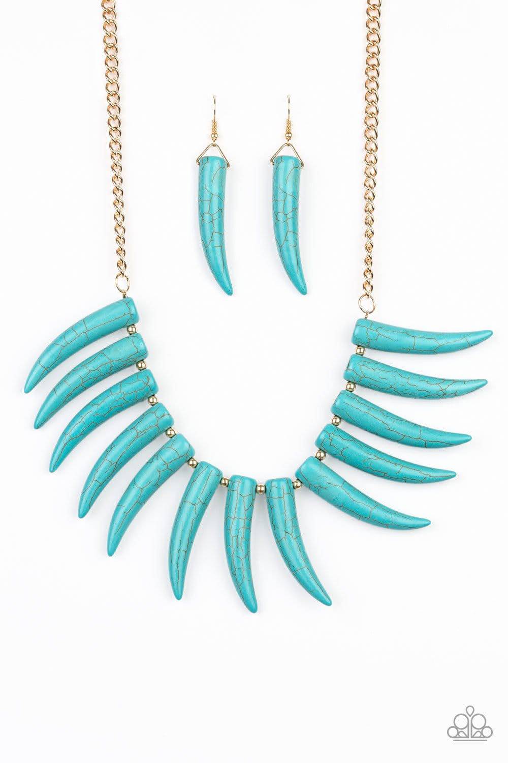 Tusk Tundra - Blue Turquoise Tusk-Shaped Necklace - Paparazzi Accessories - GlaMarous Titi Jewels