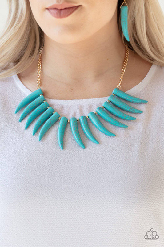 Tusk Tundra - Blue Turquoise Tusk-Shaped Necklace - Paparazzi Accessories - GlaMarous Titi Jewels