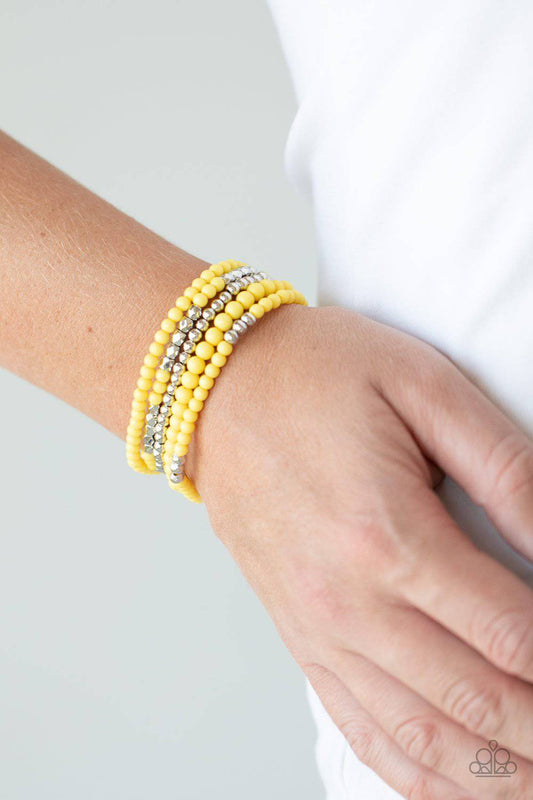 Stacked Showcase - Yellow Stretchy Bracelet - Paparazzi Accessories - GlaMarous Titi Jewels