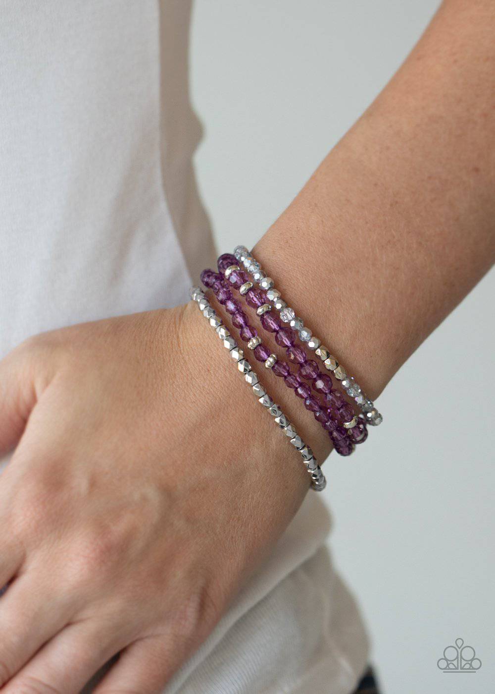 Crystal Crush - Purple Metallic Stretchy Bracelet - Paparazzi Accessories - GlaMarous Titi Jewels