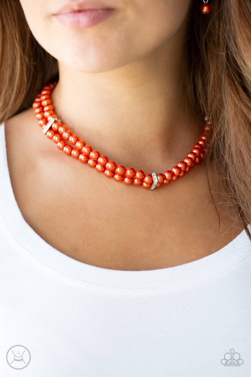 Put On Your Party Dress - Orange Pearl Rhinestone Choker - Paparazzi Accessories - GlaMarous Titi Jewels