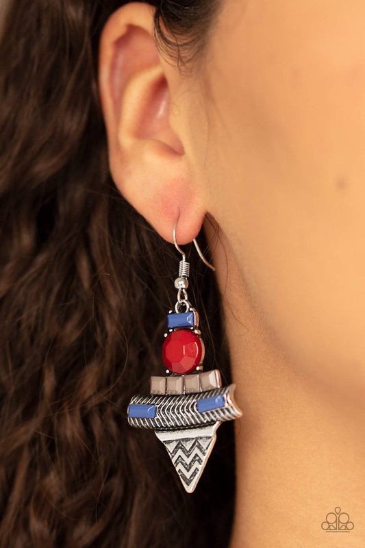 Tribal Terrain - Blue Gray & Wine Bead Earrings - Paparazzi Accessories - GlaMarous Titi Jewels