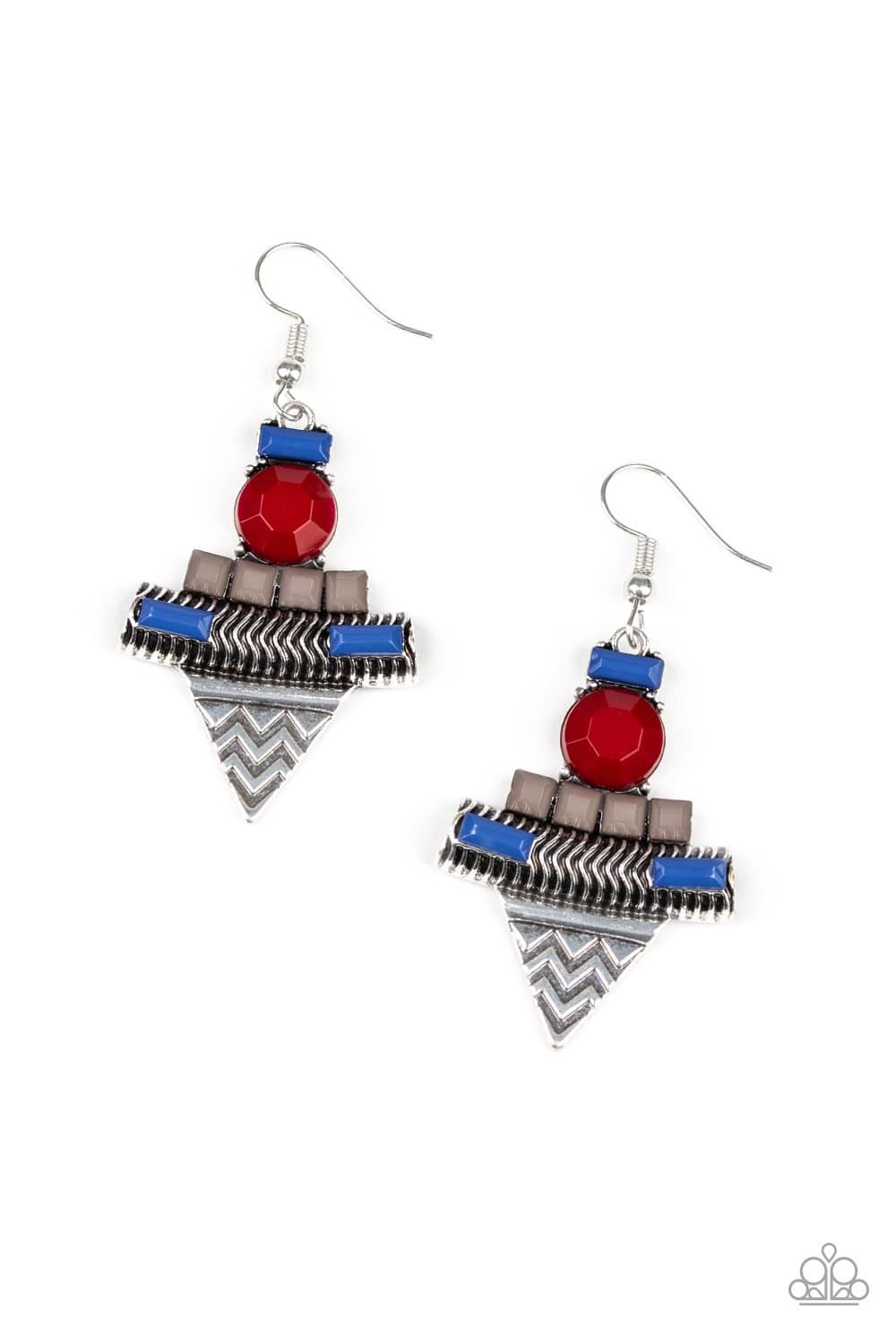 Tribal Terrain - Blue Gray & Wine Bead Earrings - Paparazzi Accessories - GlaMarous Titi Jewels