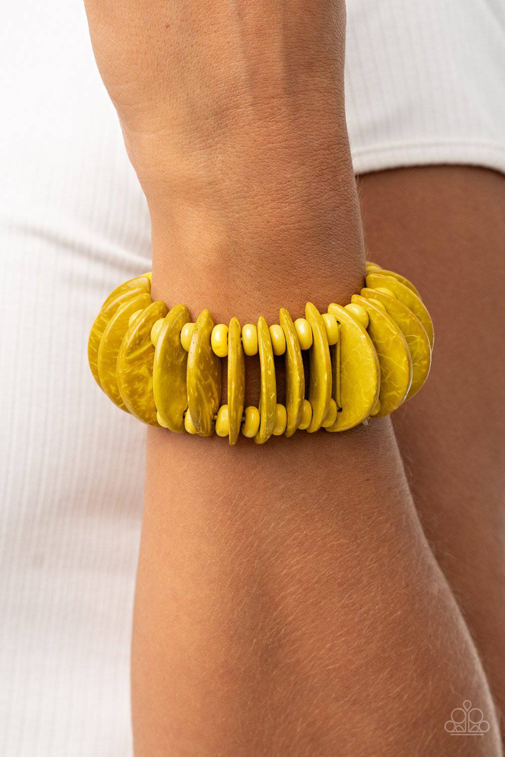 Tropical Tiki Bar - Yellow Wooden Stretchy Bracelet - Paparazzi Accessories - GlaMarous Titi Jewels