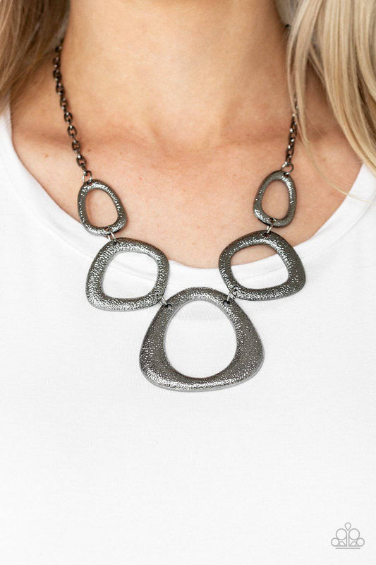 Backstreet Bandit - Black Gunmetal Asymmetrical Necklace - Paparazzi Accessories - GlaMarous Titi Jewels