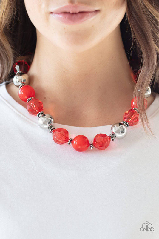 Very Voluminous - Red and Silver Beads Necklace - Paparazzi Accessories - GlaMarous Titi Jewels