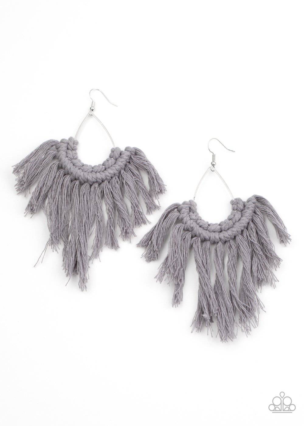 Wanna Piece Of MACRAME? - Silver Teardrop Fringe Earrings - Paparazzi Accessories - GlaMarous Titi Jewels