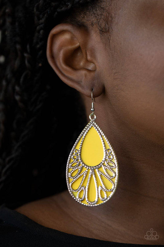 Loud and Proud - Yellow Acrylic Teardrop Earrings - Paparazzi Accessories - GlaMarous Titi Jewels